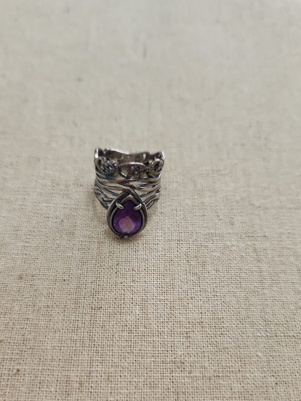 Silver Teardrop Amethyst Ring